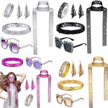 1970s Disco Accessories Disco Costume Set With Sunglasses Long Scarf Earrings - Multicolor - View 3