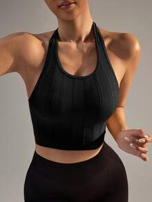 Women's Sports Yoga Halter Crop Top - Black - View 3