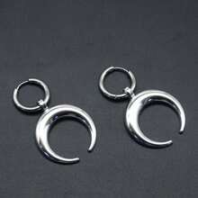 1 Pasang Anting Hoop Liontin Bulan Gaya Gothic Hip Hop Vintage Minimalis untuk Wanita, Cocok untuk Pemakaian Sehari-hari - Perak - View 8
