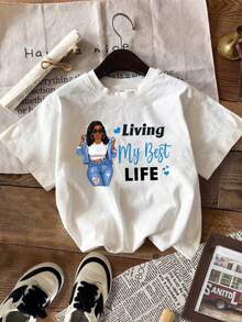 Figure Print Art Women's Casual Tee - White - View 5