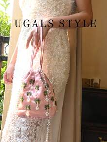 Vestido de noche de seda con flor de perla y rhinestone para mujer, bolso de mano con cordón cruzado pequeño y elegante, adecuado para fiestas, bodas, cenas/banquetes, se puede combinar con vestidos de novia, ropa formal, vestidos de bola, vestidos de cumpleaños, fiestas de mujeres