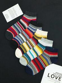 5pcs/Set Men's Striped Rainbow Multicolor Stripes Patchwork Casual Boat Socks - Multicolor - View 1