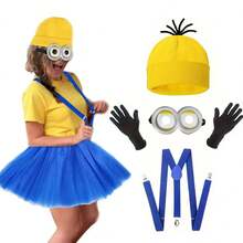 4-Piece Cute Set Including Goggles, Yellow Beanie, Gloves, Shoulder Straps, Men And Women Role Play Party Set, Funny Costumes, Halloween Costume Accessories Prom