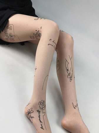 新款莲花印花连裤袜，超薄紧身裤，杏色，时尚夜店风，适合电子女孩穿着，舒适透气