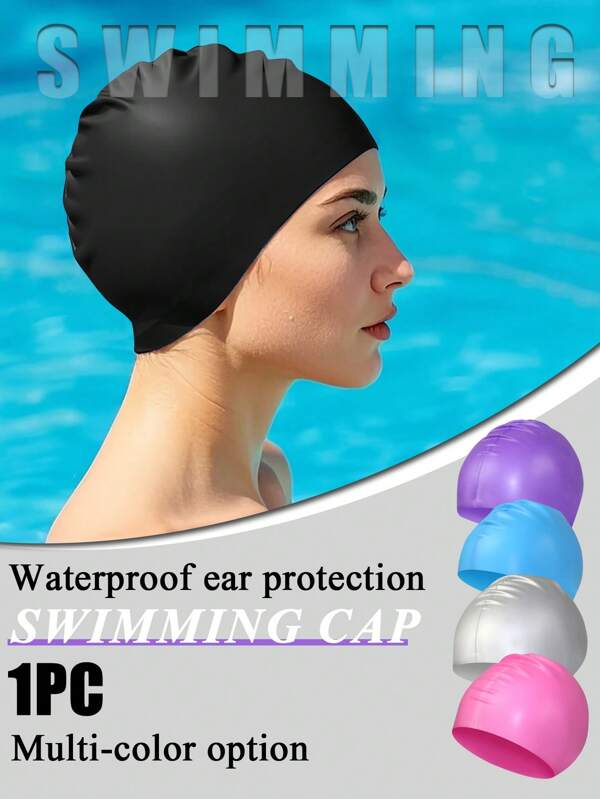 1 pezzo Cuffia da nuoto in silicone di colore solido, impermeabile, ad alta elasticità, antiscivolo e senza pressione, accessorio estivo per il nuoto, sport acquatici, spiaggia, galleggiante per piscina