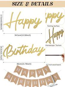 1 Set Happy Birthday Wooden Sign With Happy Birthday Pull Flag, White Lacquered Paper Cut Wooden Happy Birthday Letter Sign Vintage Village Birthday Party Decoration Background Wall Photo Props
