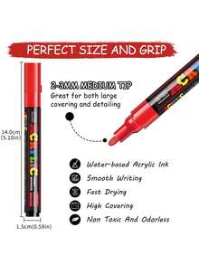 FLYSEA [Bộ bút đánh dấu Acrylic Vivid] Bộ 12/18/24 bút đánh dấu Acrylic Vivid - Bút đánh dấu cỡ trung bình (2-3mm) - Dùng để vẽ đá, giấy đen, trang trí ván trượt, gỗ, nhựa, vải bạt, lời chúc mừng Giáng sinh trở lại trường - Nhiều màu - Xem 6