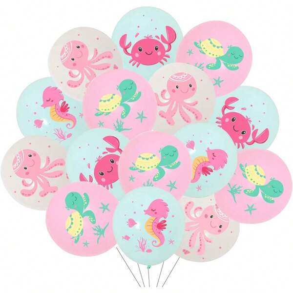 36 piezas Globos para cumpleaños de Bajo el mar rosados, blancos y azules con impresión de animales acuáticos, decoraciones para celebración de embarazo, decoraciones de fiesta temática de océano para 1er, 2do, 3er, 4to y 5to cumpleaños