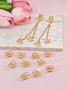 12pcs Hippie Style Butterfly Tassel Hair Beads And Rings For Girls Dreadlock Hair Accessories Loc Hair Jewelry For Braids - Gold - View 4