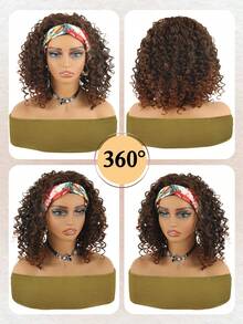 KRSI Headband Wig Curly Headband Wigs For Black Women,Synthetic Hair Deep Wave Headband Wig Half Wigs Glueless Short Curly Headband Wig Natural Black Headband Wig 14Inch 1B - 1B/30# - 查看 2