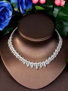 1 Set Elegant Cubic Zirconia Floral Design Jewelry Set, Suitable As Birthday Gift For Women