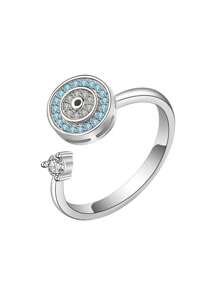 1 pièce Bague ouverte avec décoration de strass pivotante, personnalisée à la mode, convenant aux hommes et aux femmes, pour un port quotidien, fabriquée en cuivre de ton argent