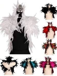 1 件时尚轻盈飘逸披肩领围巾披肩、节日派对斗篷、舞台表演用人造羽毛