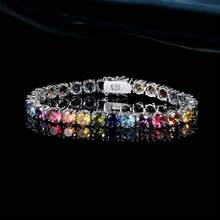 MDFUN 6mm Colorful Cubic Zirconia Tennis Bracelet For Women, 18K White Gold Plated Rainbow Cubic Zirconia Tennis Chain Bracelet - Platinum - View 2
