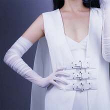 1 双黑色手套歌剧手套女式哥特薄纱超长手套，黑色弹性蕾丝网，半透明歌剧万圣节晚宴手套纯色优雅新娘手套婚礼部分万圣节配饰冬季手套sy2k 婚礼 - 彩色 - 查看 8