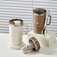 1个450/500毫升304不锈钢咖啡杯，带茶漏和折叠勺，双层保温，可盛装奶茶、咖啡、水，带手柄，防烫饮水杯，密封防漏，冷热水皆宜，适合学生和成人居家、学校、办公室、户外露营、野餐、旅行、返校等场合使用。 - 彩色 - 查看 3