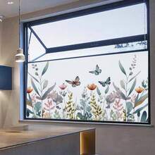 1 Stück Buntglas-Fensterfolie mit Frühlingsblumen, Fensterverkleidungsfolie mit geätztem Glas-Effekt, klassisch europäischer, farbenfroher Dekorfilm für Küche und Zuhause