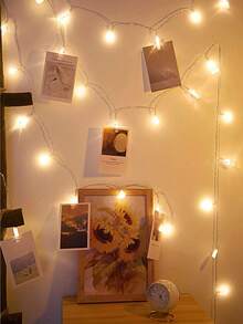 1pc 1.5/3/6m Indoor Room Decor White Ball String Lights, Bedroom Decor Photo Clip String Lights, Nursery Decor String Lights, Christmas Tree Decor String Lights, Home Decor LED Fairy Lights - 黃光 - 查看 2