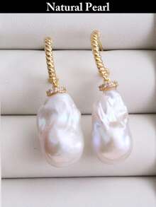 1 Pair Fashionable Natural Pearl Earrings, White Pearl Earrings For Women, Daily Wear & Holiday Gift Box