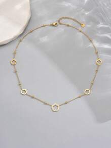 LIEBEIRIS 1pc 18k Gold Plated Minimalist Hollow Floral Stainless Steel Necklace, Suitable For Women's Daily Wear And Mother's Day Gift