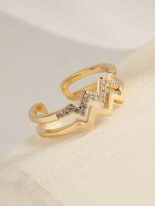 1pc Fashionable Double Wave Line Design Ring, Open Adjustable Ring, Perfect Jewelry Gift For Family And Friends - Double Line Ring - View 9