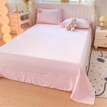 4Pcs, Gingham Bedding Set With Cute Cartoon Embroidery – Stylish Bedroom Decor For Global Shop