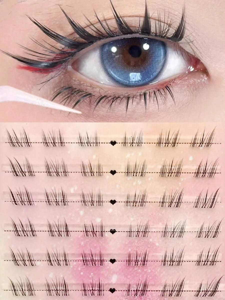 72pcs Winged Fox Style Curly Down Lashes, Cartoon Pop Idol Graphic, Flared Knot-Free 3-Step Natural Lashes For Beginners - B - View 1