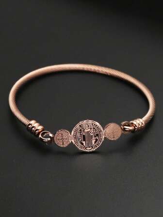 1 pieza Brazalete de acero inoxidable de estilo minimalista con tres placas circulares, de moda y versátil