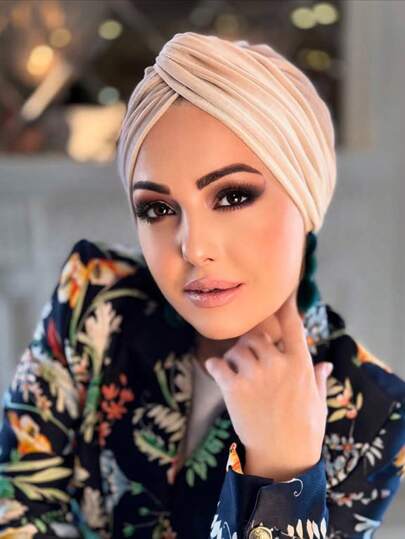 1pc Women Plain Hijab,Elastic Instantly Convenient Turban,For Daily Wear