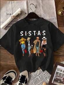 人物和字母圖案T恤 - 黑色 - 查看 5