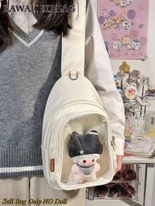 Bolso cruzado estilo Lolita lindo para mujeres, estudiante universitaria japonesa, mochila pequeña de nylon preppy con ventana de exhibición de muñeca transparente de 10 cm y portainsignia, bolso de mano Purese nuevo, bolso de hombro portátil para niñas, bolso de convención de anime escolar, bolso de pecho transparente, color caramelo, regalo de vuelta al colegio, bolso de uniforme JK, bolso de concierto - Blanco - Ver 2