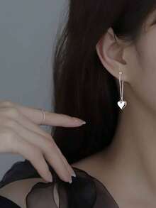 1 Pair, Personalized Custom Engraved Silver Heart Chain Design Earrings, Party Accessories Gift, Heart Earrings, Elegant Heart Pendant Chain Earrings - Versatile Front Or Back Wear, Ideal Mother'S Day Gift, Cute Earrings, Suitable For Daily Matching, Party Gathering Banquet Play. Give To Sisters, Besties, Younger Sister, Family, - Multicolor - View 7