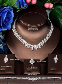 1 Set Elegant Cubic Zirconia Floral Design Jewelry Set, Suitable As Birthday Gift For Women