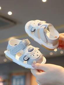 1 Pair Infant Cartoon Soft Bottom Squeaky Shoes, Toddler Walking Shoes With Sound, Suitable For Summer - Grey - View 4