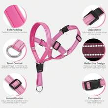 No-Pull Dog Headcollar - Reflective Head Halter Collar For Dogs, Padded Dog Head Collar To Stop Heavy Pulling, Anti-Pull Muzzle Leash - Pink - View 3