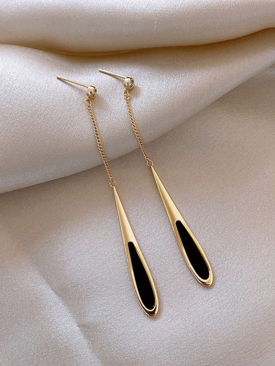 1pair European And American Style Black Tassel Drop Earrings, Fashion Party Luxurious Accessory For Women's Elegant Jewelry - Yellow Gold - View 1