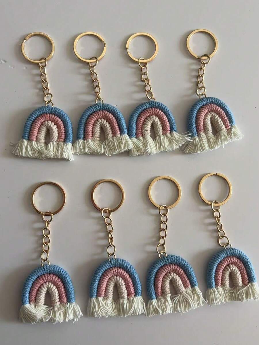 8pcs Handmade Rainbow Braided Keychain Set Summer Crochet - Blue - View 1