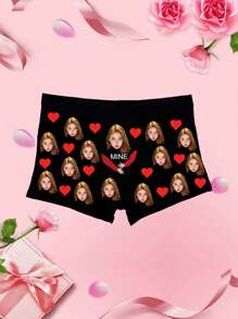 Conjunto de 1 pieza de calzoncillos de hombre con estampado de rostro personalizado, pantalones cortos sin banda elástica en la cintura, calzoncillos con rostros personalizados, regalos para novio o esposo, hombres personalizados, invierno, regalos personalizados, aniversarios, fiestas, regalo ideal para novios