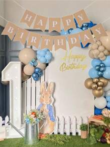 1 Set Happy Birthday Wooden Sign With Happy Birthday Pull Flag, White Lacquered Paper Cut Wooden Happy Birthday Letter Sign Vintage Village Birthday Party Decoration Background Wall Photo Props