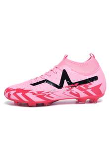 1 双男/女足球鞋，适合成人、学生、青少年 - 高帮户外团队比赛运动鞋，大码防滑耐磨 TF 鞋钉，适用于人造草皮、沙地、天然草皮、室内球场、系带、小码钉鞋皮革女式足球鞋，轻质高性能防滑设计高帮专业足球鞋，厂家直销