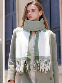 2025 New 250g Women Plaid Scarf Warm Thick Pashmina Shawl Scarf Checkered Fringed Scarf Gift - 綠色 - 查看 1