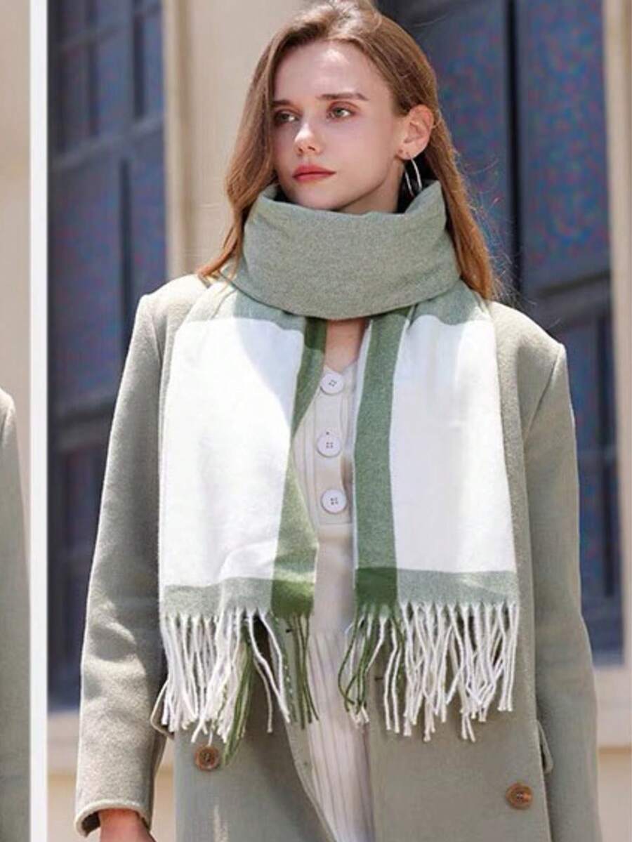 2025 New 250g Women Plaid Scarf Warm Thick Pashmina Shawl Scarf Checkered Fringed Scarf Gift - 綠色 - 查看 1