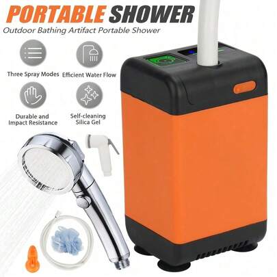 Portable Camping Shower, 6000 MAh Camping Shower Battery With Pump And Temperature Display, Camping Shower Portatil Outdoor With Shower Head And 2 M Hose For Garden Travel Car Wash Pet
