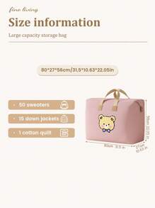 1PC Pink Large Capacity Household Clothing Storage Bag, Tie Bear Cartoon Pattern Bedding Storage Bag, Lightweight And Movable Zipper Handbag, Quilt Storage Bag, Autumn Decoration, Holiday Decoration, Room Decoration, Home Decoration, Autumn Decoration, And Bedroom Decoration