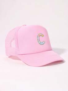 1pc A-Z Letters Baseball CapBaby Boy Toddler Softbrim Pink Sun Baseball Cap, Suitable For Boys And Girls Daily Outing Summer Baby Items Peaked Cap - 1PC - View 5