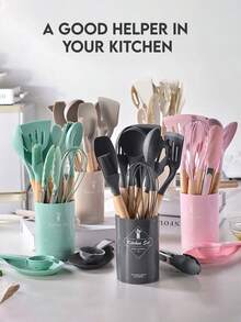 12pcs/Set Or 44pcs/Set Wooden Handle Silicone Kitchen Utensil Set, Heat Resistant Non-Stick Cookware, Suitable For Cooking And Baking, Ideal For Christmas