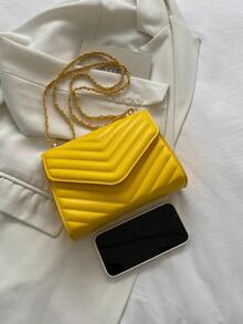 迷你时尚压纹 V 型链条斜挎包 - 黃色 - 查看 3