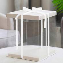 5pcs Transparent Tall Cake Boxes Large Clear Cake Box With Ribbon Cake Carrier Wedding Cake Storage Container Clear Gift Boxes For Party Birthday Dessert Display - Transparent+White - View 5