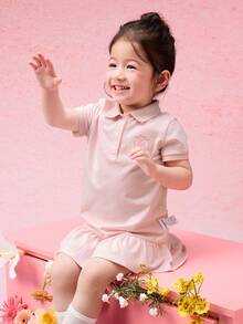 Balabala Girls' Polo Collar Embroidered Dress, Collegiate Style For Summer - White Red - View 2