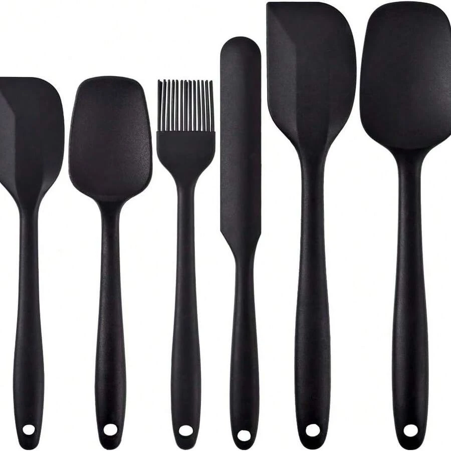 Silicone Cooking Spatula Set, Set With One Piece Design, Nonstick Rubber Spatula Kitchen With Stainless Steel Core For Cooking, Baking, And Mixing - Black
